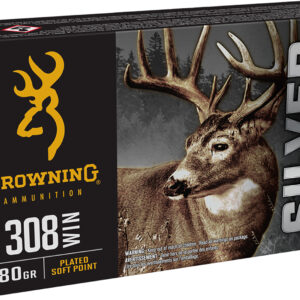 Browning Ammo B192603081  Silver 308Win 180gr Plated Soft Point 20 Per Box/10 Case