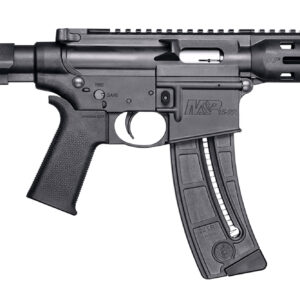 Smith & Wesson 13321 M&P15 Pistol 22 LR 8" Black Carbon Steel Barrel 25+1, Black SB Tactical SBA3 Adjustable Arm Brace Stock, Black Magpul MOE Grip, Manual Safety, Optics Ready