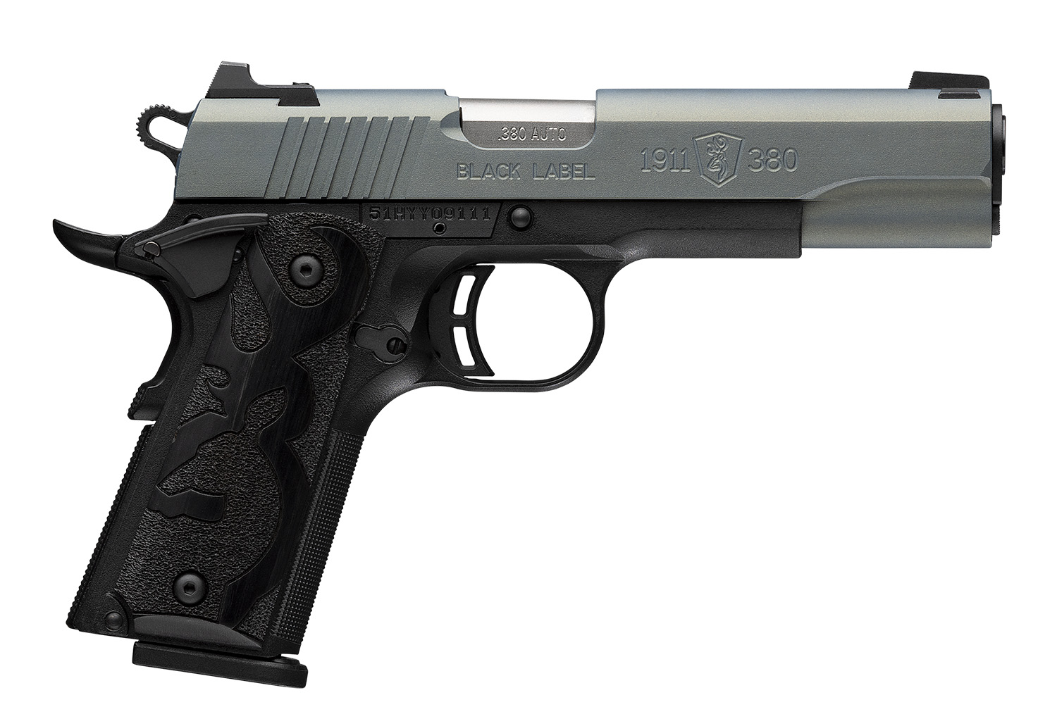 Browning 051992492 1911 Black Label Full Size Frame 380 ACP 8+1 4.25" Matte Stainless Steel Barrel, Northern Lights Cerakote Serrated Steel Slide, Matte Black Polymer Frame, Black Polymer Grip