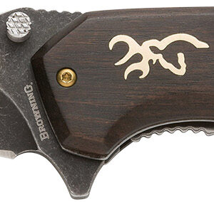 Browning 3220392 Hunter Large 3.50" Folding Drop Point Plain Black Oxide Stonewashed 440C SS Blade/Brown Jigged Hardwood Walnut Handle Includes Pocket Clip