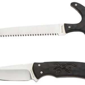 Browning 3220420 Primal Combo 3.75"/5.25" Fixed Drop Point Gut Hook/Skinner, Saw 8Cr13MoV SS Blade, Black Polymer w/Rubber Overmold & Finger Grooves Handle, 2 Piece Set, Includes Sheath