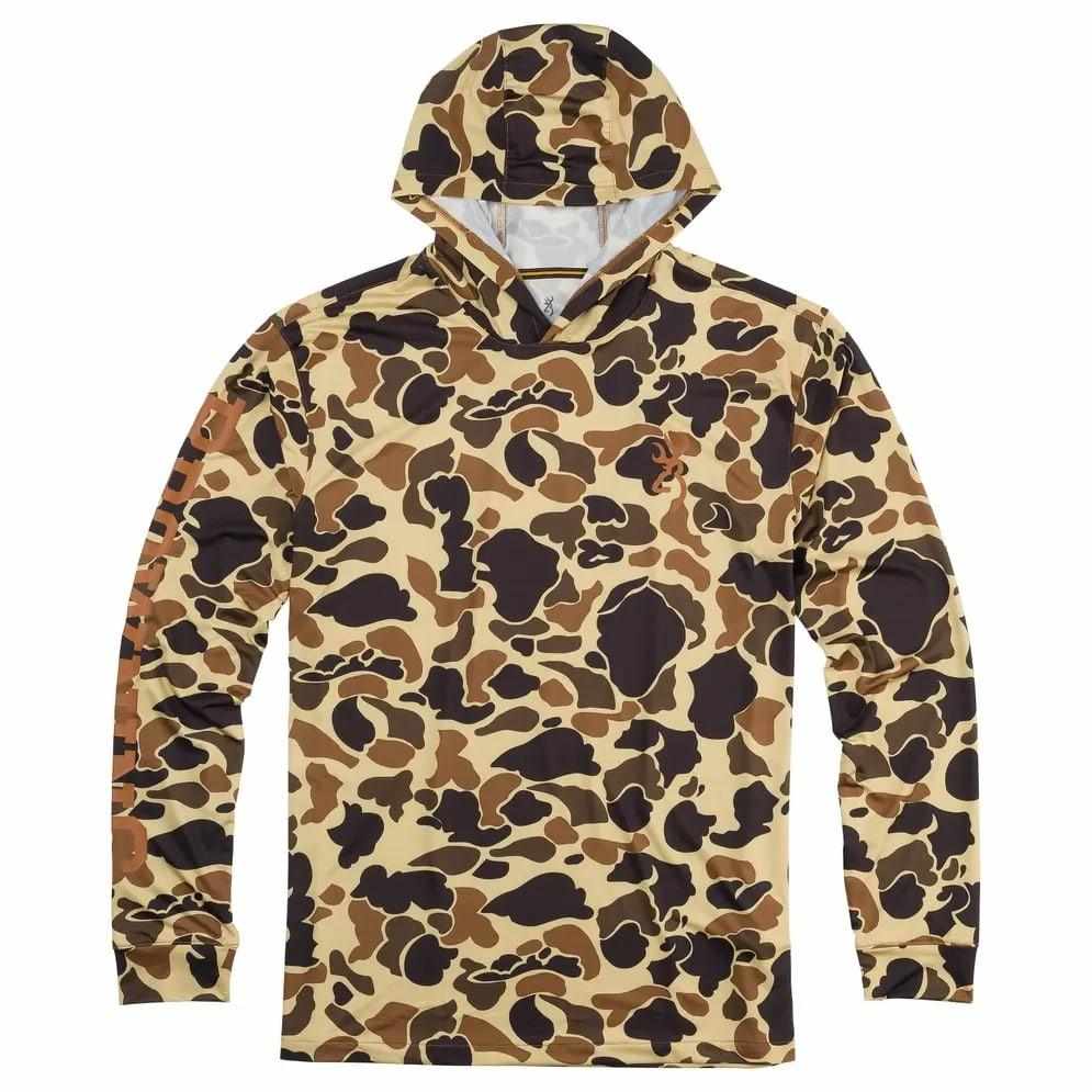 Browning Hooded Long Sleeve Tech Shirt Vintage Tan Camo M