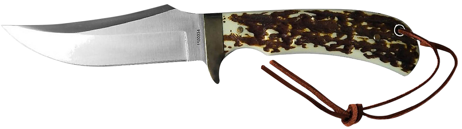 Uncle Henry old 1100035 Next Gen Staglon  4.25″ Skinner Plain Satin Stainless Steel Blade 4.25″ Staglon Handle Features Brass Finger Guard Includes Sheath