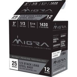 Migra Waterfowl Steel Shot Shotshells 12 ga 3" 1-1/4 oz 1430 fps #1/#3 25/ct