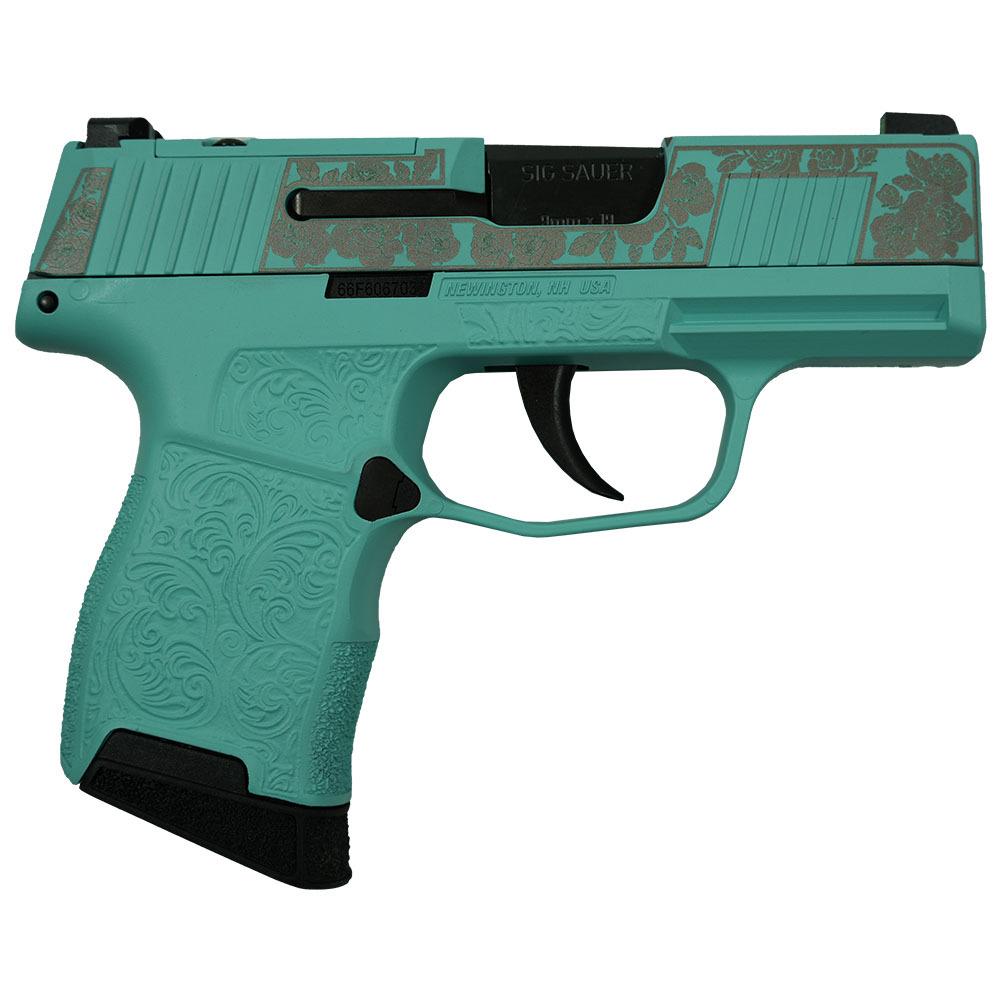 Sig Sauer “Gun & Roses-Robin’s Egg Blue” P365 Optic Ready Handgun 9mm Luger 10rd Magazines(2) 3.1″ Barrel X-RAY 3 Sights