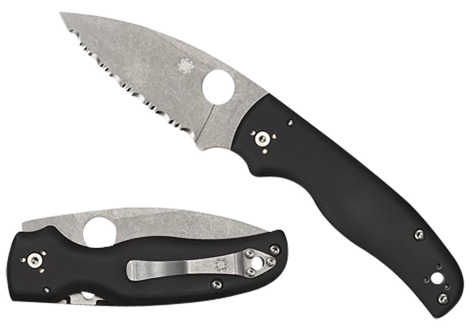 Spyderco C229GS Shaman  3.58″ Folding Serrated Stonewashed CPM S30V SS Blade/ Black Textured G10 Handle Includes Pocket Clip