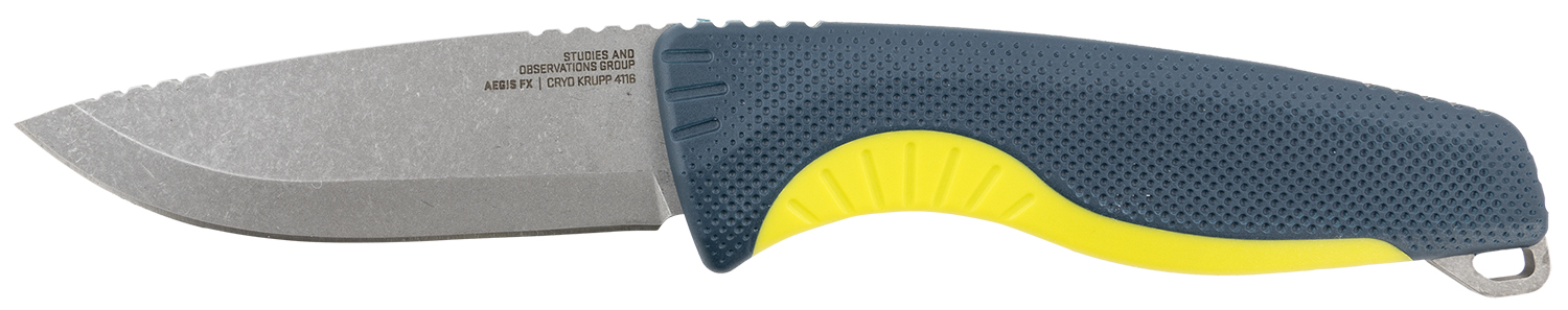 S.O.G SOG17410141 Aegis FX 3.70" Fixed Drop Point Plain Stonewashed 4116 Krupp SS Blade, Indigo w/Acid Accents GRN Handle, Includes Sheath