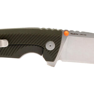 S.O.G SOG14060143 Tellus FLK 3.65" Folding Clip Point Plain Stonewashed Cryo 440C SS Blade/ Olive Drab Textured GRN Handle