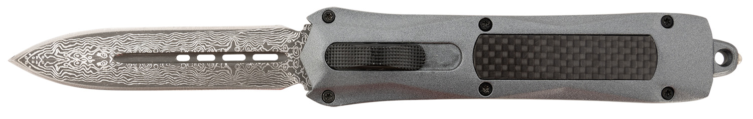 Steel River Knives A163BDD Spartan  3.50″ OTF Dagger Plain Damascus 440C SS Blade/Gray w/Carbon Fiber Inlay Aluminum Zinc Alloy Handle