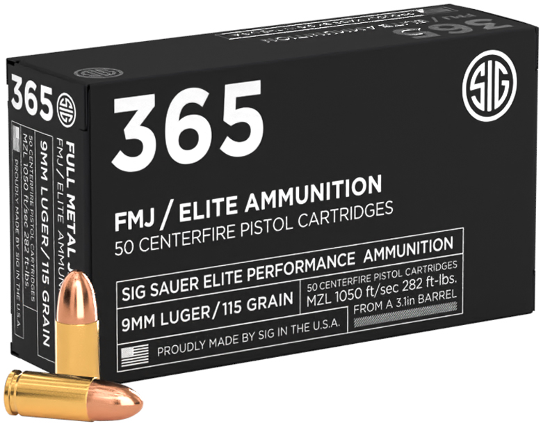SIG AMMO 9MM 115GR ELITE BALL 365 FMJ 50/20