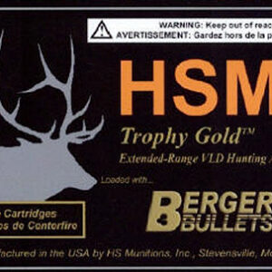 HSM 338WM300OTM Trophy Gold Extended Range 338 Win Mag 300 gr Berger Hybrid Tactical Open Tip Match 20 Per Box/ 20 Case