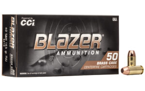 CCI Ammunition Blazer .40 S&W 165 Grain Full Metal Jacket Brass Centerfire Pistol Ammo, 50 Rounds, 5210