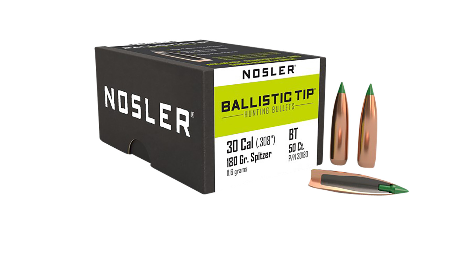 Nosler 30180 Ballistic Tip .30 Caliber 180gr Bullets - 50/Box