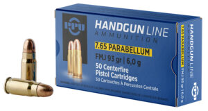 PPU PPH765P 7.65x21mm Parabellum 93gr FMJ Handgun Ammo