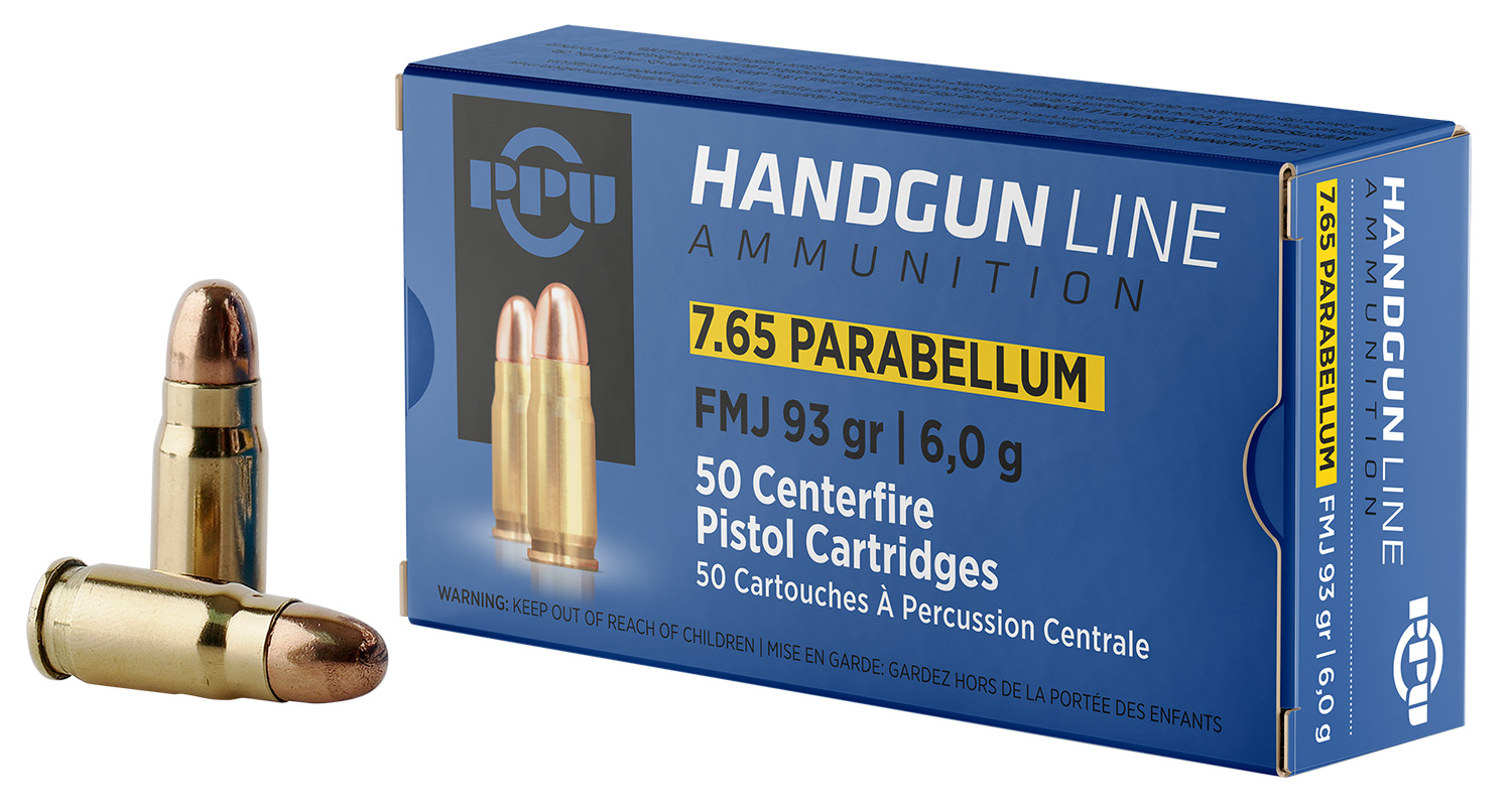 PPU PPH765P 7.65x21mm Parabellum 93gr FMJ Handgun Ammo