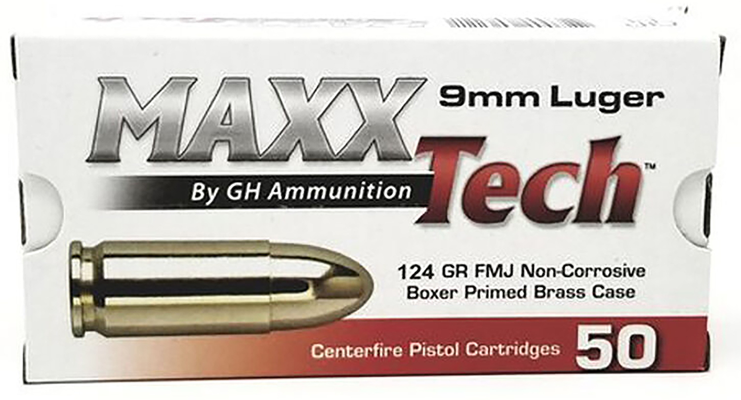 MaxxTech 9mm Luger 124gr Brass Pistol Ammo - 50 Rounds