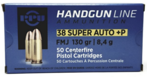PPU .38 Super Auto FMJ 130GR+P Handgun Ammunition - 50RD Box