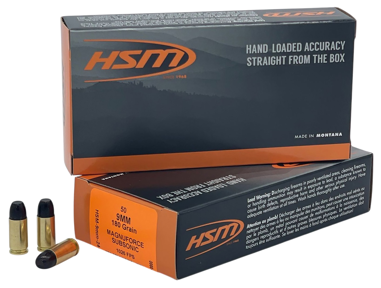 HSM 9mm Luger Subsonic 180gr Hard Cast Ammo - 50 Rounds