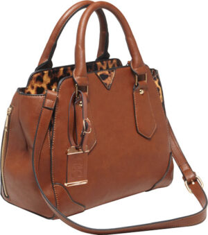 Bulldog Concealed Carry Purse - Satchel Chestnut with Leopard