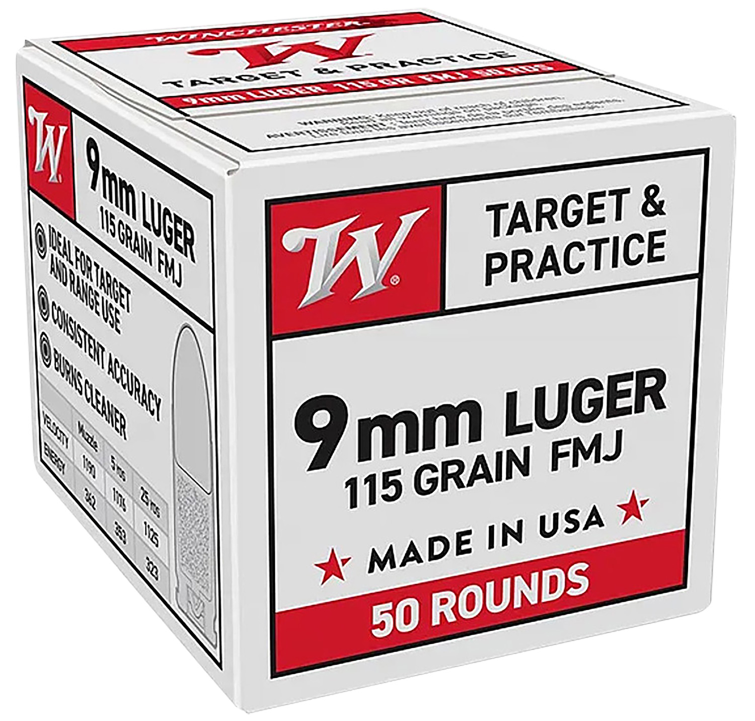 Winchester 9mm Ammo 115gr Full Metal Jacket - 50 Rounds