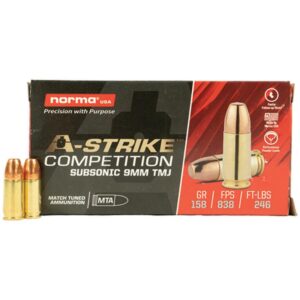 Norma A-Strike 9mm Subsonic Ammunition 158gr TMJ
