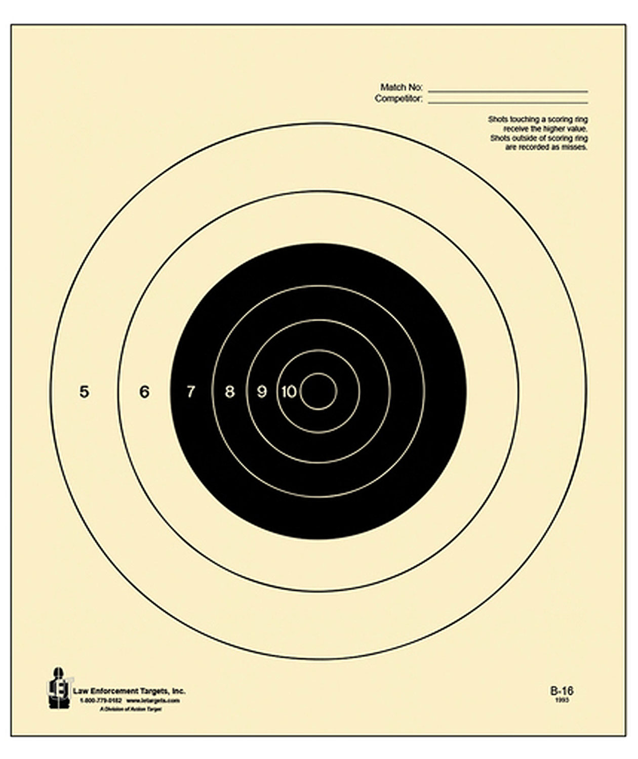 Action Target B16100 NRA Slow Fire Bullseye Target - 100 Pack