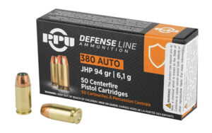 PPU 380 ACP JHP 94GR Handgun Defense Ammo