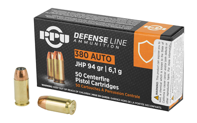 PPU 380 ACP JHP 94GR Handgun Defense Ammo