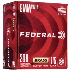 Federal Champion 9mm Luger Handgun Ammunition 115 gr FMJ