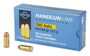 PPU .380 ACP FMJ 94GR Handgun Ammunition - 50 Rounds
