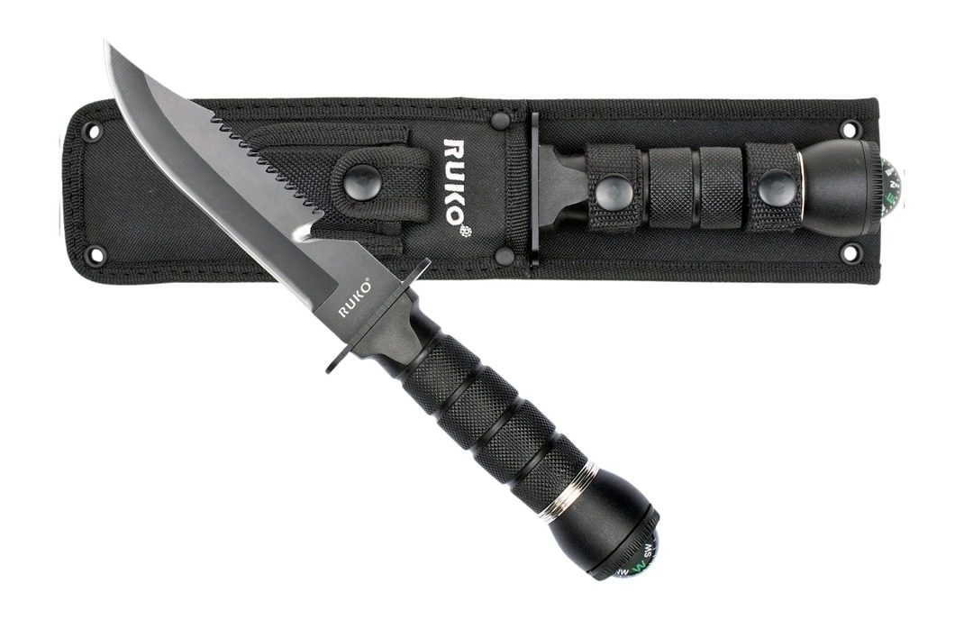 RUKO RUK0163 Survival Fixed Blade Knife with Compass