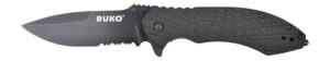 RUKO RUK0182SBBK 3-1/4" Serrated Folding Pocket Knife