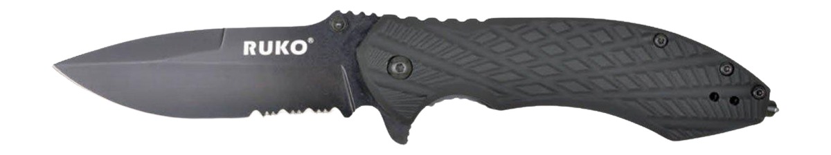 RUKO RUK0182SBBK 3-1/4" Serrated Folding Pocket Knife