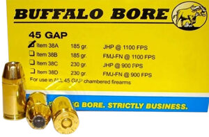 Buffalo Bore 45 GAP Personal Defense Ammo 185gr JHP