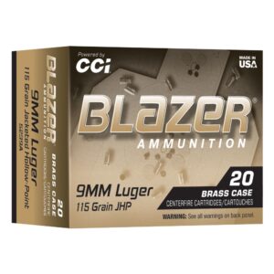 CCI Blazer Brass 9mm Handgun Ammunition - 115gr JHP