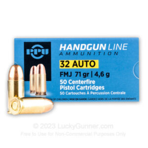 PPU .32 Auto 71GR FMJ Handgun Ammunition - 50RD Box