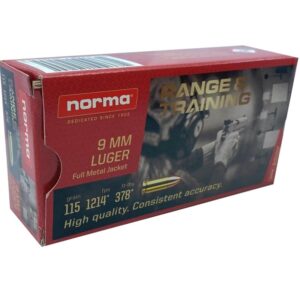 Norma 9mm Luger 115gr FMJ Range & Training Handgun Ammo