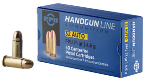 PPU PPH32AF .32 ACP 71gr Full Metal Jacket Ammo