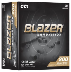 Blazer Brass 9mm 124gr FMJ Handgun Ammunition - 200 Rounds