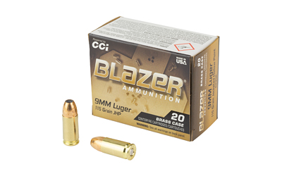 CCI Blazer Brass 9mm 115gr JHP Handgun Ammo - 20 Rounds