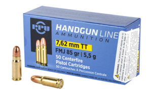 PPU 7.62 Tokarev FMJ 85GR Handgun Ammunition - 50 Rounds