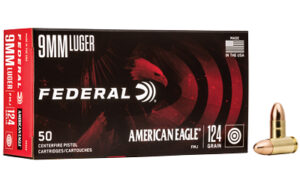 Federal American Eagle 9mm 124gr FMJ Ammunition - 50 Rounds