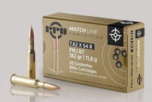 PPU Match Rifle Ammunition 7.62mm x 54R Match 182 gr FMJ-BT 2625 fps 20/ct